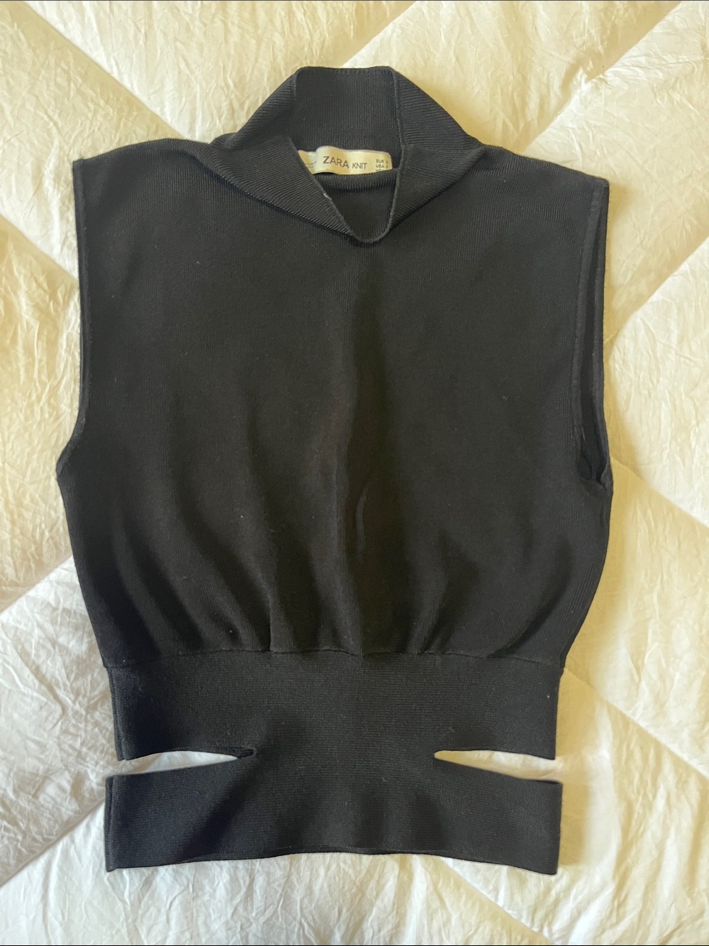 Zara Black Sleeveless Knit Top with Waist Cutouts